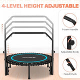 BCAN 450/550 LBS Foldable Mini Trampoline, 40"/48" Adult Fitness Trampoline with Bungees, U Shape Adjustable Foam Handle, Stable & Quiet Exercise Rebounder,Indoor/Outdoor Workout