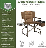 TIMBER RIDGE Folding Camping Chair with Cooler Bag, Director Chair Foldable with Side Table for Adults, Camp Chairs for Outdoor, Lawn, Sports, Fishing, Heavy Duty Supports 300lbs, Earth Brown