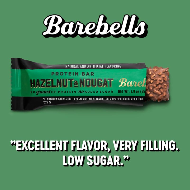 Barebells Protein Bars Hazelnut & Nougat - 12 Count, 1.9oz Bars - Protein Snacks with 20g of High Protein - Chocolate Protein Bar with 1g of Total Sugars - On The Go Protein Snack & Breakfast Bars