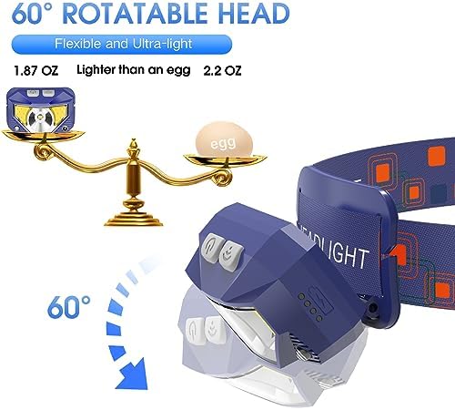 LHKNL Headlamp Flashlight, 1200 Lumen Ultra-Light Bright LED Rechargeable Headlight with White Red Light,2-Pack Waterproof Motion Sensor Head Lamp,8 Modes for Outdoor Camping Running Fishing- Blue