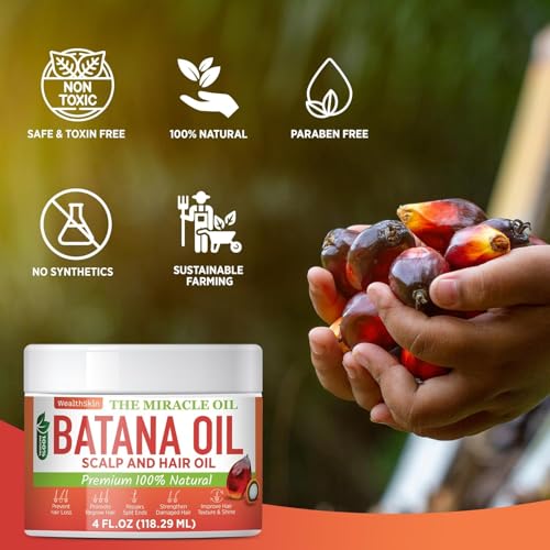 Batana Oil for Hair Growth: 100% Pure & Organic Raw Botana Oil from Honduras – Natural Hair & Scalp Care for Thicker, Stronger Hair – Best for Men & Women - 4 FL OZ