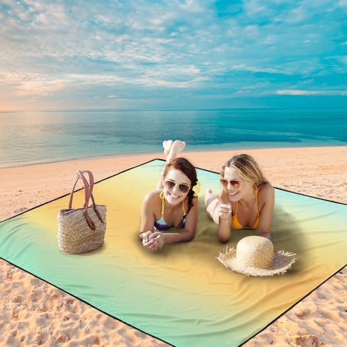 Beach Blanket Waterproof Sandproof Beach Mat 79" X 83" /10'x9'for 2-8 Adults Quick Drying Outdoor Picnic Mat Beach Accessories for Travel, Camping, Hiking
