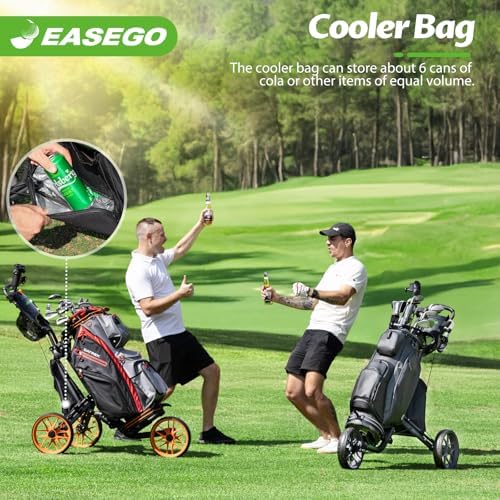 Golf Push Cart 3 Wheel : Golf Bag Cart Foldable with Phone Holder/Cup/Umbrella Holder Compact Golf Pull Carts Quick Fold Golf Caddy Push Carts with Large Wheelbase for Different Terrain