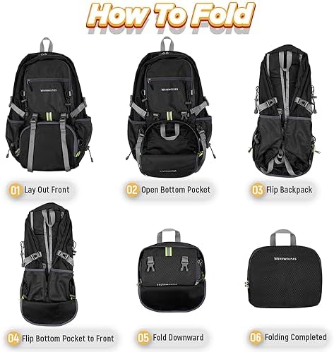 WEREWOLVES 20/35L Lightweight Hiking Backpack, Ultralight Water Resistant Packable Daypack for Women Men