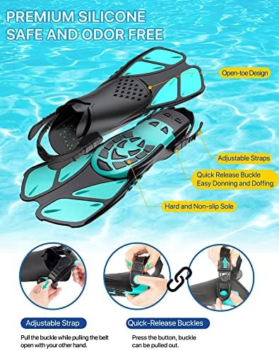 Snorkeling Gear for Adults Men Women,4 in 1 Snorkel Set with Panoramic View Diving Mask Anti-Fog Anti-Leak,Dry Top Snorkel,Fins and Travel Bag for Swimming,Snorkeling and Travel Diving