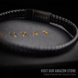LUXAR Men’s Black Onyx Stone Bead Bracelets | Matte Black 8mm Stone | Minimalist, Designer Jewelry for Men (Black Leather, Medium)