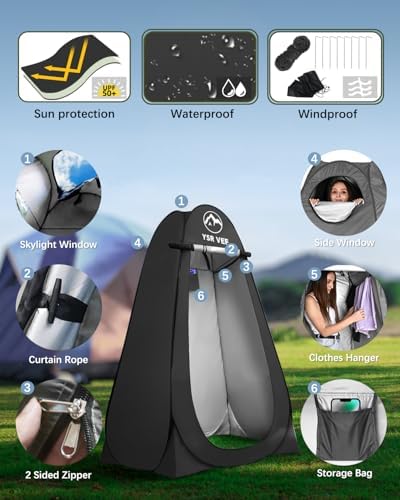 Camping Toilet with Pop-Up Privacy Tent and Liquid Waste Gel, Portable Toilet for Camping with Large Tent, Ergonomic Potty Provides Enhanced Comfort, Suitable for All Ages