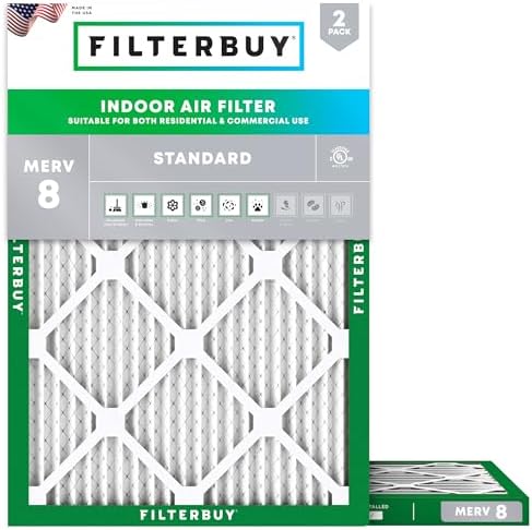 Filterbuy 16x21x1 Air Filter MERV 8 Dust Defense (2-Pack), Pleated HVAC AC Furnace Air Filters Replacement (Actual Size: 15.50 x 20.50 x 0.75 Inches)
