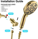 Gold Shower Head with Handheld High Pressure – The High Flow Rain Showerhead with Extra 60" Long Hose and Adjustable Overhead Brass Holder Anti-Clog Silicone Nozzles – Upgrade your Luxurious Bathroom