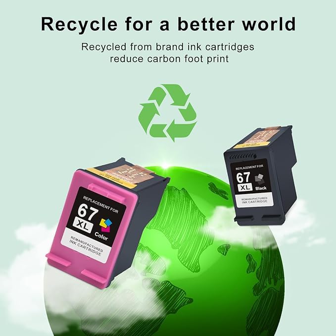 67XL Ink Cartridges Black/Color Combo Pack Replacement for HP Ink 67 HP67XL