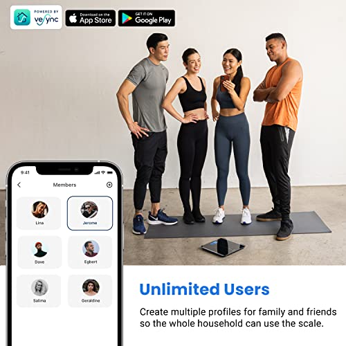 Etekcity Smart Scale for Body Weight and BMI, Bathroom Digital Electronic Weighing Scale for People, Bluetooth Free VeSync APP Connection, Rounded Corner, Accurate to 0.1lb/0.05kg, 400 lbs, Black