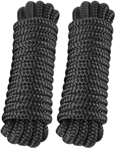 Dock Lines: 1/2" x 25' Double Braided Nylon Boat Dock Lines - Premium Boat Ropes for Secure Docking with 12" Loop - Marine Grade Boat Rope/Dock Line, Sturdy and Hi-Performance - 2 Pack