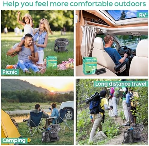 30 Portable Toilet Bags Poo Gel Set, 8 Gallon Camping Toilet Bags with Portable Absorbent Toilet Gel, Urine Powder with Potty Trash Waste Bags for Outdoor Camping, Traveling, Emergency