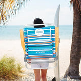 Tommy Bahama 4-Position, Extended 12.8" seat Height Easy in-Easy Out Folding Backpack Beach Chair, Logo Stripe