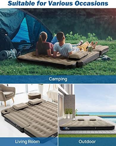 JOYTUTUS Truck Bed Mattress for 5.5-5.8Ft, Full Size Inflatable Mattress Pickup Short Beds for Outdoor Camping, with Carry Bag & Cup Holder & Cavity Design, Camel&Black
