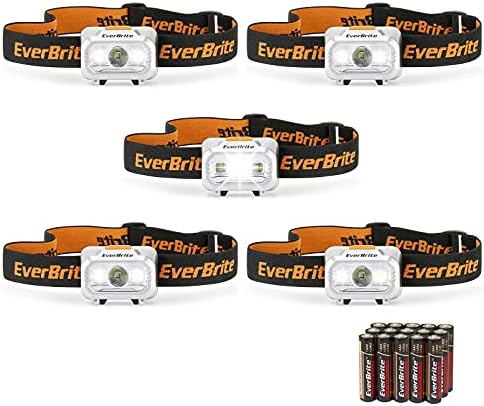 EverBrite LED Headlamp, 4 Lighting Modes, Pivoting Head with Adjustable Headband, IPX4 Water Resistant Perfect for Running, Camping and Hiking, 3 AAA Battery Powered(5 Pack)