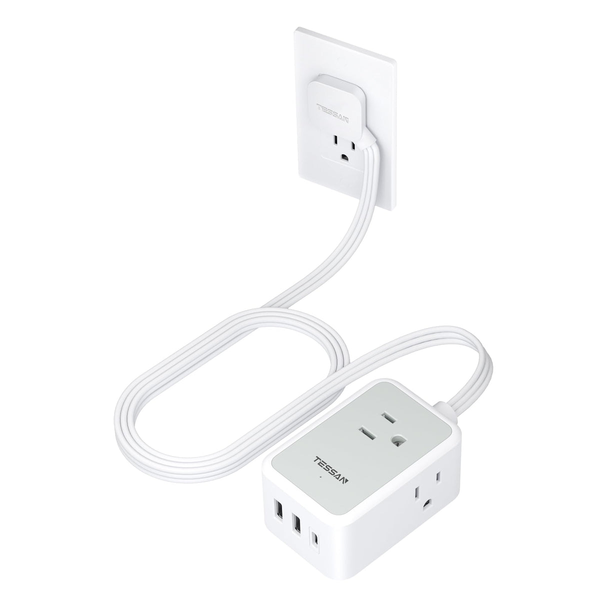 TESSAN Small Flat Plug Power Strip, Ultra Thin Extension Cord 5 ft, 3 AC Outlets with 3 USB Ports (1 USB C), Multiple Wall Outlet Extender for Cruise Travel Office School Dorm Room Essentials