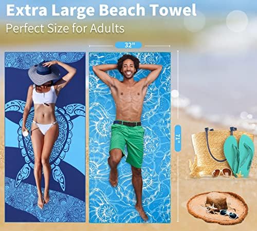 6 Pack Lightweight Thin Beach Towel Oversized 71"x32" Big Extra Large Microfiber Sand Free Towels for Adult Quick Dry Travel Camping Beach Accessories Vacation Essential Gift Turtles Shell Stripe Leaf