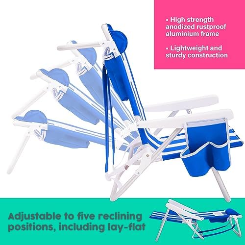 Luxury Sturdy Extra Comfort Backpack Beach Chair/Bundle of 2 Units (Blue White Stripes)