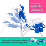 Luxury Sturdy Extra Comfort Backpack Beach Chair/Bundle of 2 Units (Blue White Stripes)