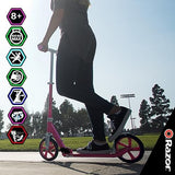 Razor A5 Lux Kick Scooter for Kids Ages 8+ - 8" Urethane Wheels, Anodized Finish Featuring Bold Colors and Graphics, for Riders up to 220 lbs