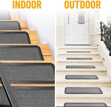 Indoor/Outdoor Hose-Wash Striped Design Non-Slip Rubber 10" x 30" Modern Stair Treads for Stairs, Garage, Patio, 5 Pack, Gray
