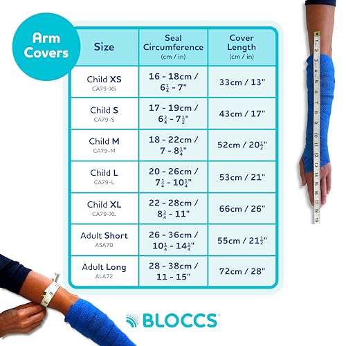 Bloccs 100% Waterproof Cast Covers for Shower Arm - Swim Cover, Cast Bag for Bath. Durable Cast Sleeve for Swimming - #ASA70 - Adult Short Arm