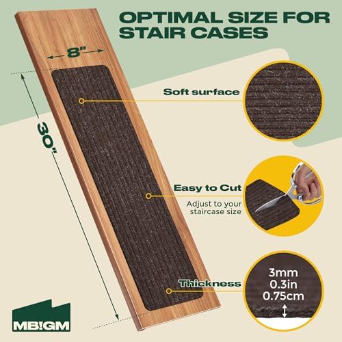 MBIGM 8" X 30" (15 in Pack) Nonslip Carpet Stair Treads Non-Skid Safety Rug Slip Resistant Indoor Runner for Kids Elders & Pets with Reusable Adhesive - Brown - Non Slip Stair Treads Indoor