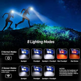 Headlamp Flashlight, 2-Pack Super Bright LED Rechargeable Headlight - Spotlight&Floodlight Combination,Sensor Control, 8 Modes,IPX5 Waterproof, 20+Hrs Runtime for Camping-Blue
