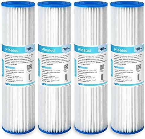 Membrane Solutions 50 Micron Pleated Polyester Sediment Water Filter 10"x2.5" Replacement Cartridge Universal Whole House Pre-Filter Compatible with W50PE, WFPFC3002, SPC-25-1050, FM-50-975 - 4 Pack