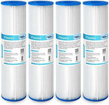 Membrane Solutions 50 Micron Pleated Polyester Sediment Water Filter 10"x2.5" Replacement Cartridge Universal Whole House Pre-Filter Compatible with W50PE, WFPFC3002, SPC-25-1050, FM-50-975 - 4 Pack