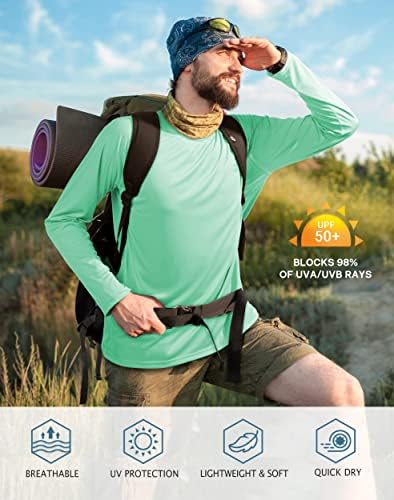 Roadbox Mens UPF 50+ UV Sun Protection Shirts Outdoor Long Sleeve SPF Rash Guard for Fishing Hiking Swimming Running