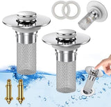Bathroom Sink Drain Strainer, Pop-up Sink Drain Strainer with Removable Stainless Steel Strainer Basket Hair Catcher, Bathroom Sink Strainer for Bathroom Sink Stopper Replacement.(2PCS)