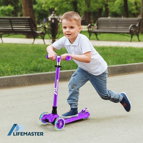 Kids Scooter – Children and Toddler 3 Wheel Kick Scooter – LED Wheel Lights Illuminate When Rolling– Adjustable Handlebar – Indoor and Outdoor