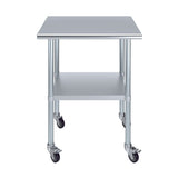 AmGood 24 in. x 30 in. Stainless Steel Work Table with Wheels | Metal Kitchen Food Prep Table | NSF