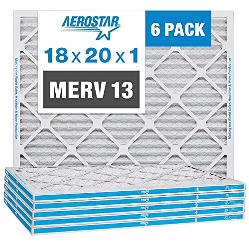 Aerostar 18x20x1 MERV 13 Pleated Air Filter, AC Furnace Air Filter, 6-Pack (Actual Size: 17 3/4" x 19 3/4" x 3/4")