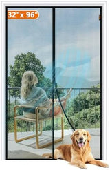 MAGZO Magnetic Screen Door Fit Door Size 32 x 96 Inch, Screen Size 34" x 97" Strong Magnets Mesh, Reinforced Fiberglass Net for Patio and Front Entrances, Gray