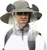 Hat with Fans Solar Power, Wide-Brim Sun Hat with 2 Solar Fan for Men Women, UPF 50+ Bucket Fishing Hat with Fan Built in (US, Alpha, One Size, Large, Petite Plus Size, Green)