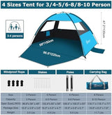 COMMOUDS Beach Tent Sun Shade for 3/4-5/6-7/8-10 Person, UPF 50+ Beach Sun Shelter Canopy Tent, Lightweight, Easy Set Up and Carry