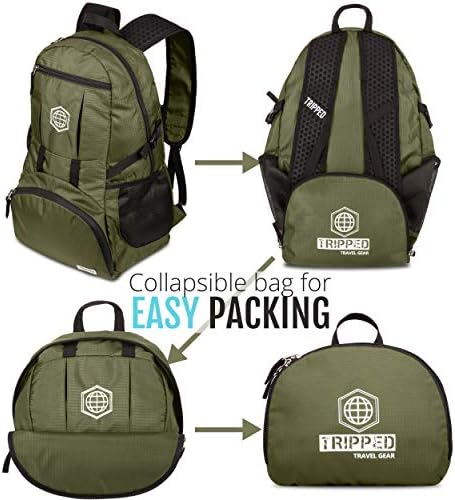 TRIPPED Travel Gear Traveling Backpack- Foldable collapsible lightweight backpack for travel (Green) 35 liters