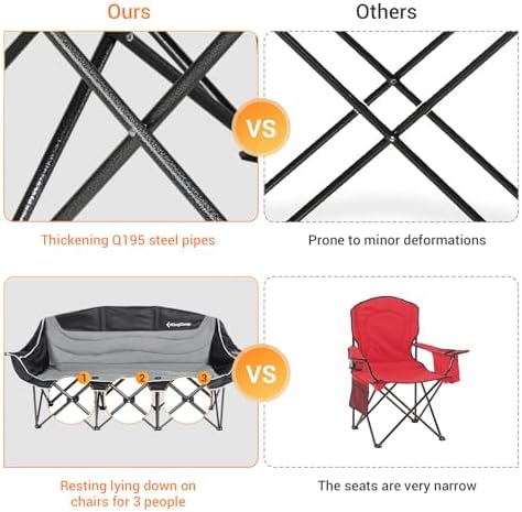 KingCamp Double Camping Chair, Oversized Heavy Duty Loveseat for Adults Portable Folding XL 2 Person Couch Padded Comfortable Two Seat with Cup Holder for Outdoor Lawn Backyard