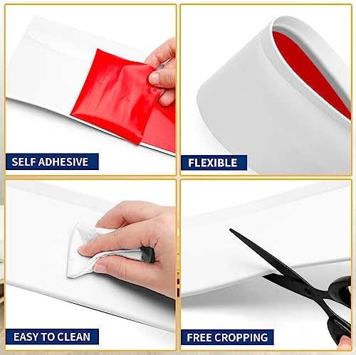 Flexible Baseboard Molding Trim 4 Inch Self-Adhesive Vinyl Wall Base Peel and Stick Cove Base Rubber Wall Baseboard Moulding Trim (20Ft, White)