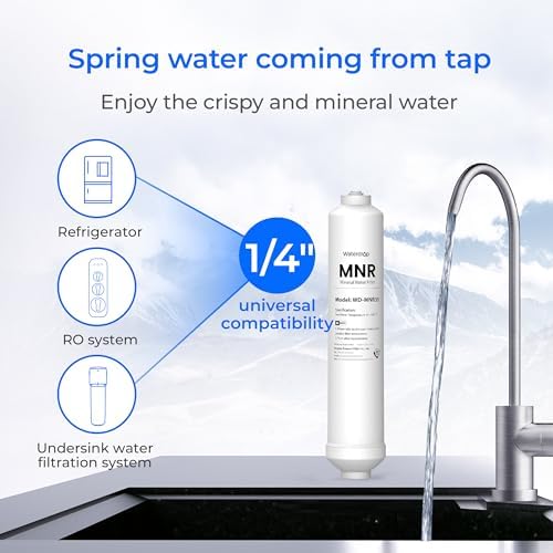 Waterdrop Remineralization Under Sink Water Filtration, 1/4” Quick Connect Post Filter for RO Reverse Osmosis Filter System, Restore Essential Minerals