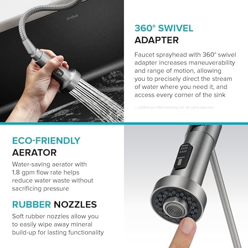 KRAUS Bolden Commercial Style 2-Function Single Handle Pull Down Kitchen Faucet in Spot-Free Antique Champagne Bronze, KPF-1610SFACB