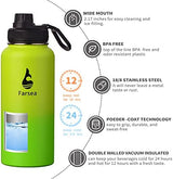 Farsea Insulated Water Bottle With Paracord Handle, Protective Silicone Boot and 2 Lids (Straw Lid & Spout Lid), Stainless Steel Water Bottle Wide Mouth, Double Wall Sweat-Proof BPA-Free, 32 oz