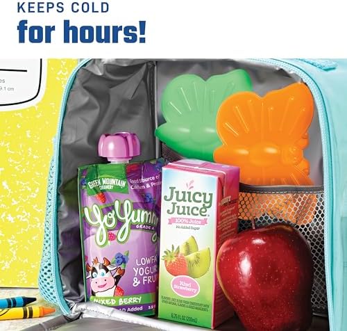 Fit & Fresh Cool Coolers Kids Lunch Box Ice Packs, Slim Ice Packs for Lunch Bags, Multicolored Penguin and Butterfly Set, 8PK