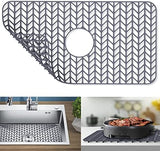 Silicone Sink Protectors for Kitchen Sink, GUUKIN 26''x 14'' Sink Mat Grid for Bottom of Farmhouse Stainless Steel Porcelain Sink with Center Drain (Grey)