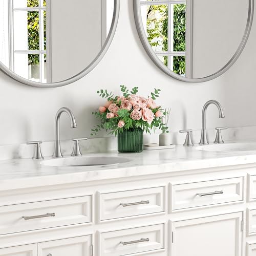 Bathroom Faucets for Sink 3 Hole, Hurran Brushed Nickel Bathroom Sink Faucet with Pop-up Drain and Supply Lines, Stainless Steel Lead-Free Widespread Faucet for Vanity RV, 2 Pack