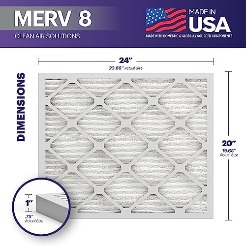 BNX TruFilter 20x24x1 Air Filter MERV 8 (6-Pack) - MADE IN USA – Dust & Pet Defense Electrostatic Pleated Air Conditioner HVAC AC Furnace Filters for Dust, Pet, Mold, Pollen MPR 600 – 700 & FPR 5