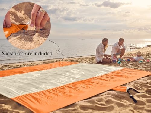 WEKAPO Beach Blanket Sandproof Waterproof, Extra Large Beach Mat, Oversized & Compact Sand Free Mat Quick Drying, Lightweight & Durable with 6 Stakes & 4 Corner Pockets